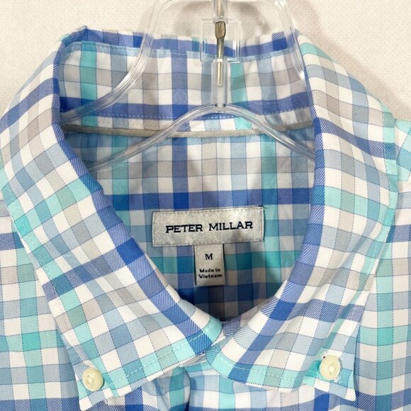 Peter Millar Walker Cotton Stretch Sport Shirt Long Sleeve Blue Plaid MEDIUM - Picture 4 of 7